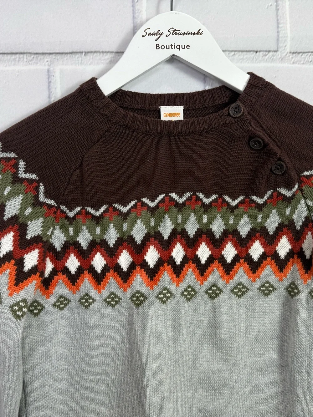 Gymboree Boys Fair Isle Sweater Size 8 Gray Brown Cotton Knit